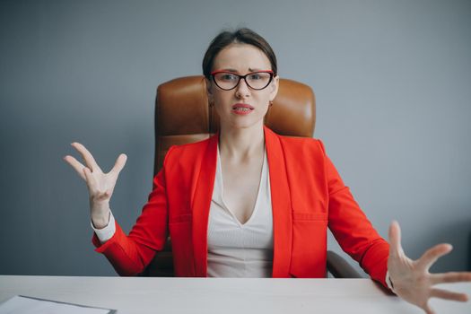 Portrait of a stressed woman. Woman stressed is going crazy. Stress. Close-up of young businesswoman