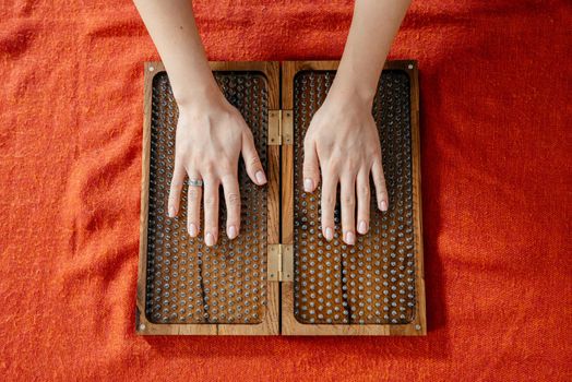 Board with sharp nails, Sadhu Board. yoga practice. Yoga and health concept