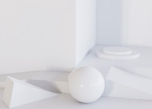white ball geometric shapes background. High resolution photo