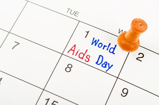 The calendar marking the 1st december world aids day in red letter