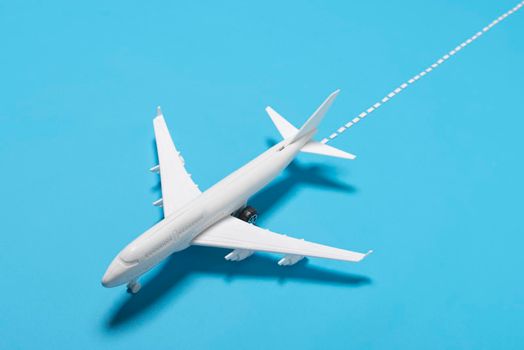 high angle plane blue background. High resolution photo