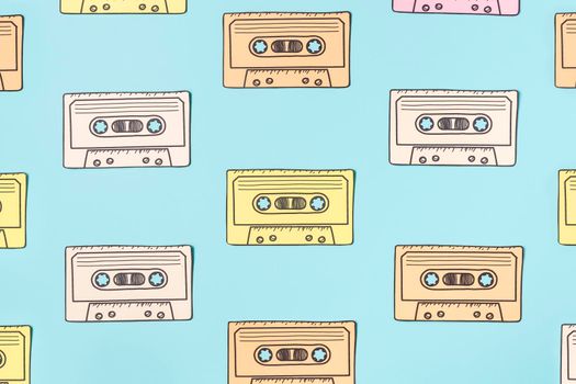 arrangement cassette tape blue. High resolution photo