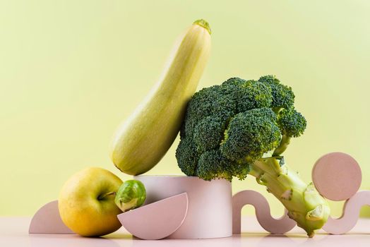 arrangement delicious fresh fruits veggies. High resolution photo