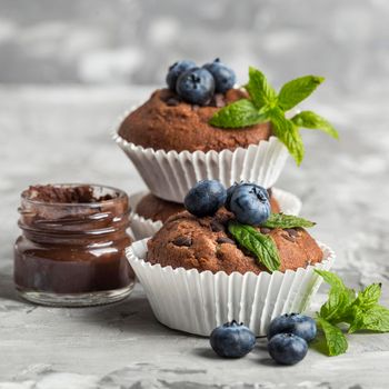 delicious muffins chocolate fruit. High resolution photo