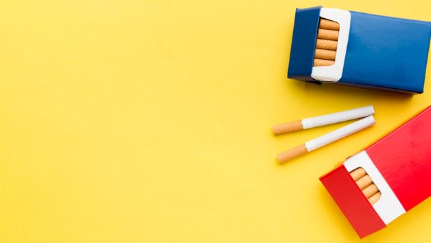 top view packs cigarettes. High resolution photo
