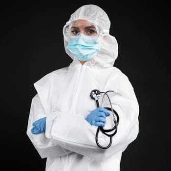 female doctor wearing special medical equipment. High resolution photo