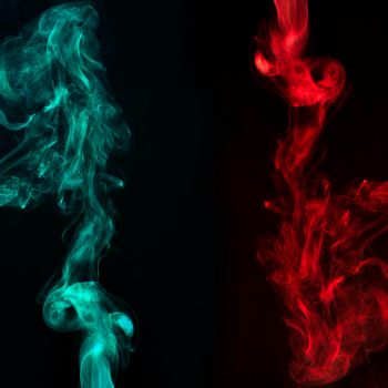 abstract red turquoise smoke black dark background. High resolution photo