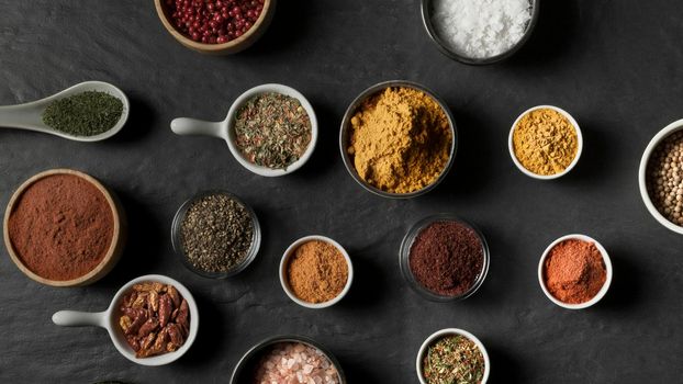 bowls condiments table. High resolution photo