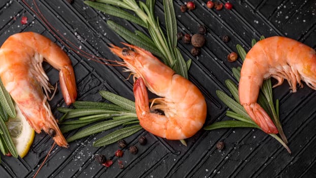 fresh seafood shrimp top view. High resolution photo