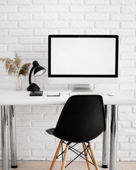 front view desk computer chair. High resolution photo