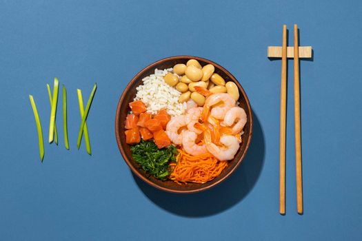 arrangement hawaiian poke bowl. High resolution photo