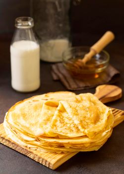 delicious winter crepe dessert milk. High resolution photo