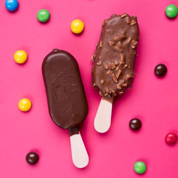 top view chocolate ice creams candy. High resolution photo