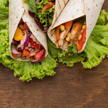 delicious tortilla wraps with meat. High resolution photo
