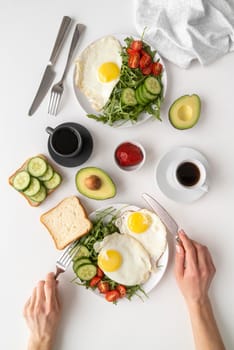 creative arrangement breakfast meal. High resolution photo
