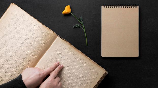 fingers reading book. High resolution photo