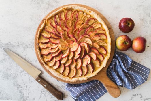 top view delicious apple pie. High resolution photo