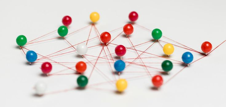 colourful pushpins with thread route map. High resolution photo