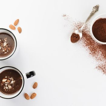 hot chocolate nuts cocoa powder. High resolution photo