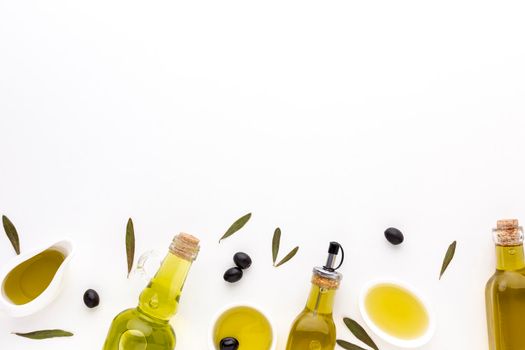 olive oil saucers bottles. High resolution photo