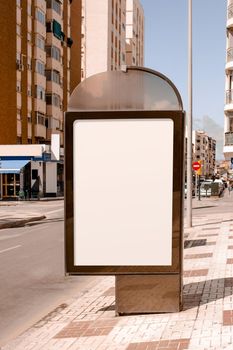blank advertising stand near street city. High resolution photo