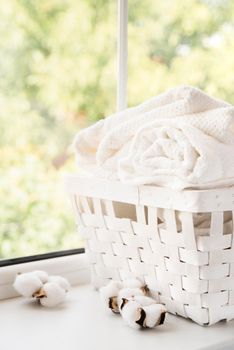 white laundry basket window. High resolution photo