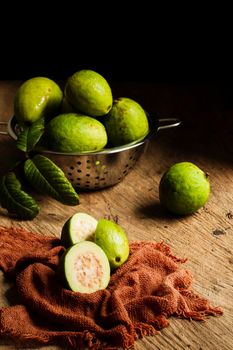 guava fruits wooden table. High resolution photo