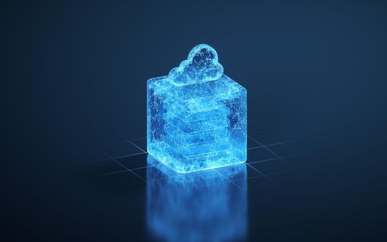 Cloud computing and cube with dark background, 3d rendering. Computer digital drawing.