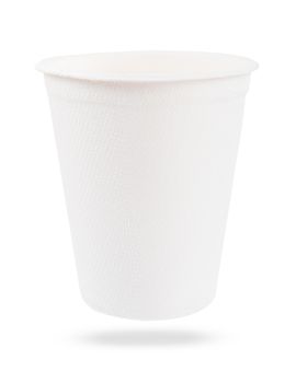 Disposable paper drink glass isolated on white background, save clipping path.