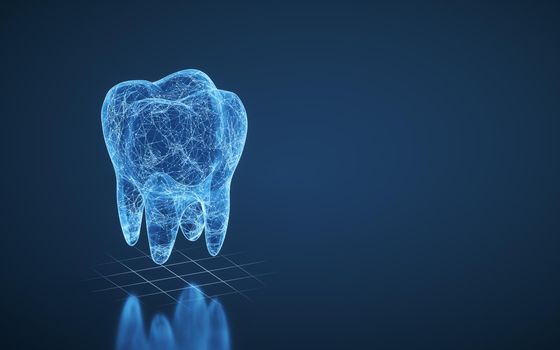 Tooth with blue background, 3d rendering. Computer digital drawing.
