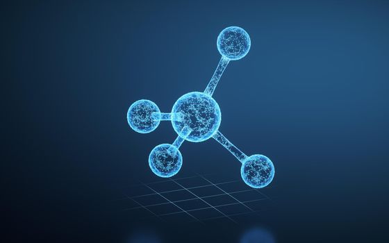 The blue lines and glowing molecules, 3d rendering. Computer digital drawing.