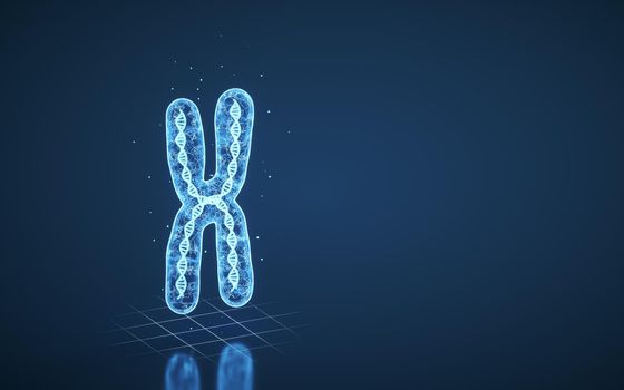 Chromosome with blue background, 3d rendering. Computer digital drawing.