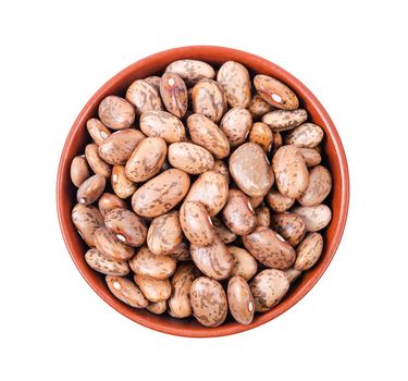 Raw Organic cranberry beans in cup isolated on white background, Saved clipping path.