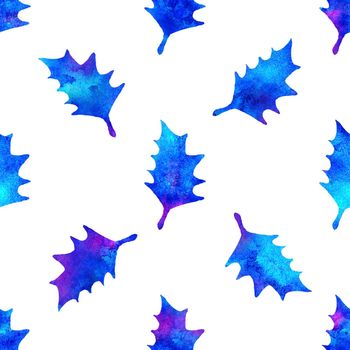 XMAS watercolor Poinsettia Seamless Pattern in Blue Color. Hand Painted fir tree background or wallpaper for Ornament, Wrapping or Christmas Gift.