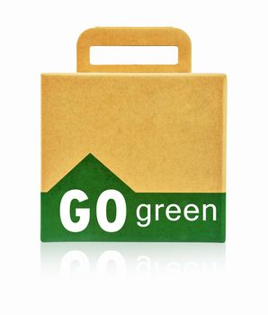 Ecology Box Bag for Take away with GO green text isolated on a white background, Clipping path. Environment concepts.