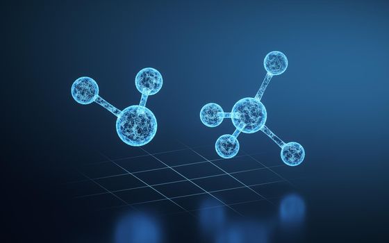 The blue lines and glowing molecules, 3d rendering. Computer digital drawing.