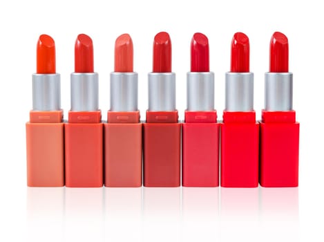 Different lipsticks set isolated on white background, Save clipping path. Cosmetic product.