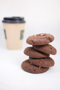 stack of chocolate cream cooking on white background ,