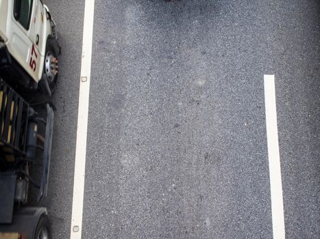 Top view of transportation truck on road