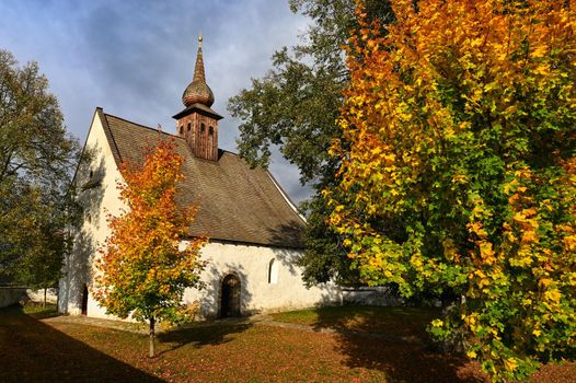  The Chapel of the Mother of God. City of Brno, Czech Republic - Europe. Beautiful autumn landscape. Brno dam and sunset at the golden hour. Autumn season October.