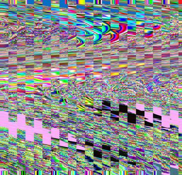 Glitch psychedelic background. Old TV screen error. Digital pixel noise abstract design. Broken pixels glitch. Television signal fail. Technical problem grunge wallpaper. Colorful noise rerto