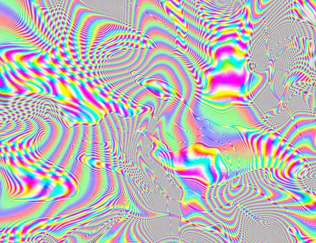 Trippy Psychedelic Rainbow Background Glitch LSD Colorful Wallpaper. 60s Abstract Hypnotic Illusion. Hippie Retro Texture. hallucinations.