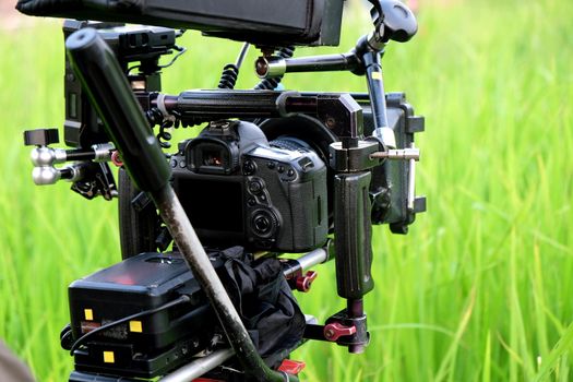 Detail image of professional camera on filming location