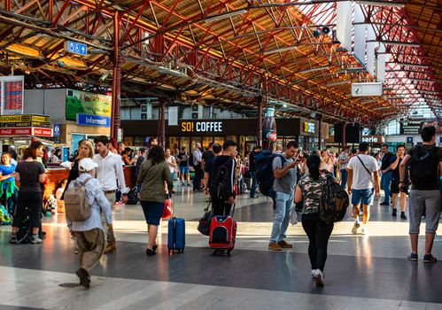 Bucharest, Romania - 2019. Travelers at main railway station in Bucharest, the North Railway Station. (Gara de Nord)