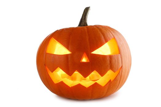 Jack o lantern Halloween pumpkin face isolated on white background