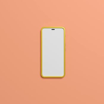 An smartphone with blank screen on pink background. 3d render