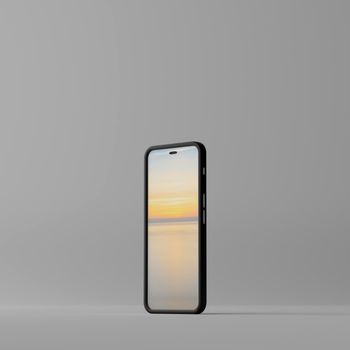 A Smartphone mockup with blank white screen on a grey background. 3D illustration