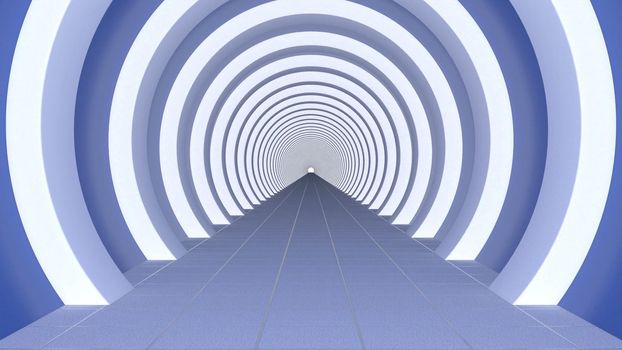 Blue round corridor Modern architect tunnel.3d style futuristic building 3d render