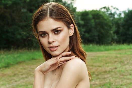 portrait of a woman skin care bare shoulders nature cropped view. High quality photo
