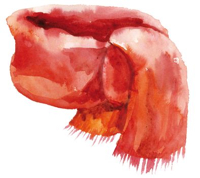Red scarf on a white background. Watercolor illustration for design.